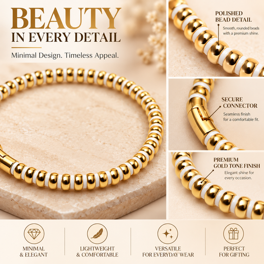 Zarini Gold-Tone and White Beaded Bracelet for Women | Elegant Two-Tone Statement Jewellery