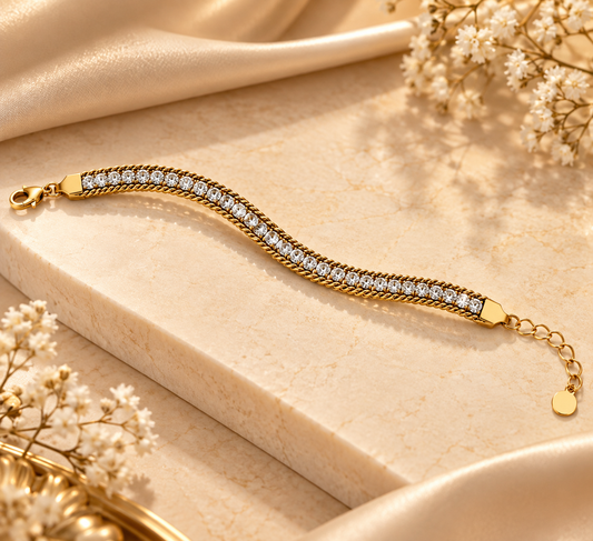 Golden Crystal Tennis Bracelet for Women | Elegant Rhinestone Chain Bracelet