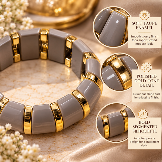 Zarini Taupe Grey & Gold-Tone Statement Bracelet for Women | Elegant Enamel-Style Jewellery