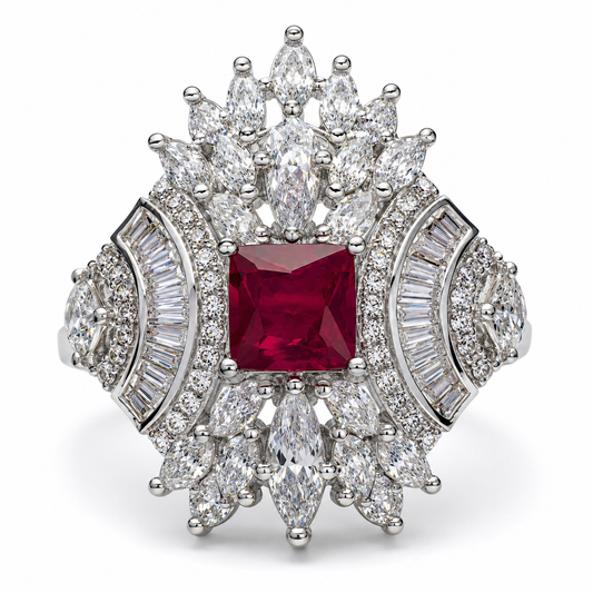 ZARINI Rosé Majesty Pink Stone Silver-Toned Statement Ring