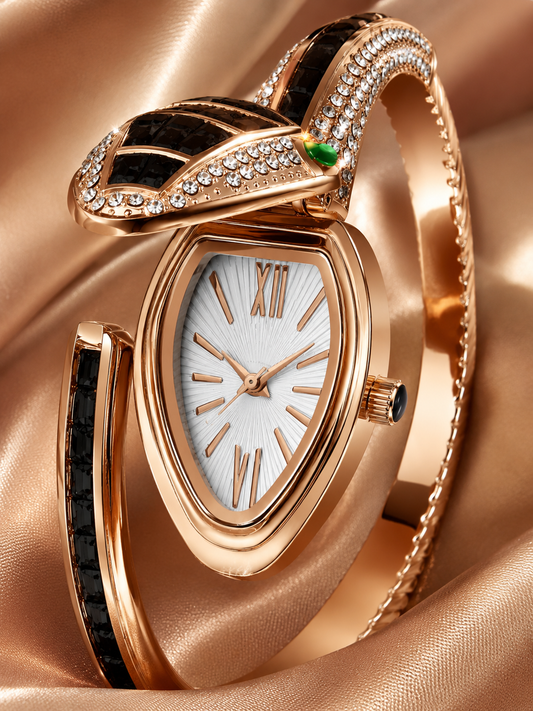 Luxury Snake Crystal Bracelet Watch for women-Gold Statement Timepiece