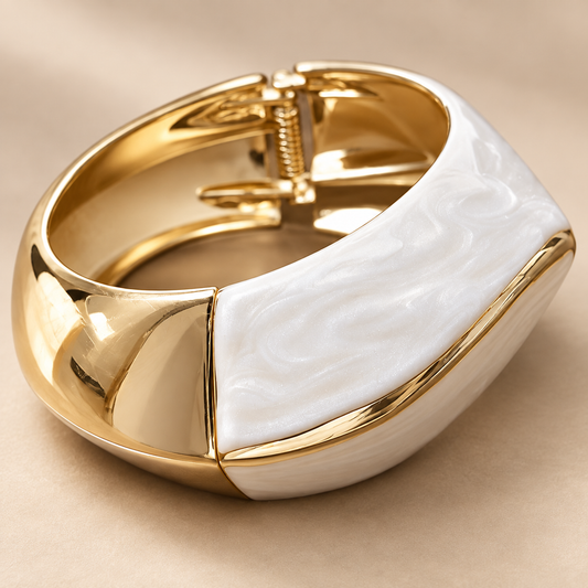 ZARINI Ivory Flow Gold-Toned Statement Bangle