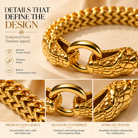 Zarini Gold-Tone Dragon Motif Chain Bracelet for Men | Bold Statement Jewellery