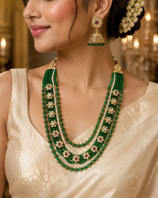 Zarini Maharani Emerald Layered Necklace Set