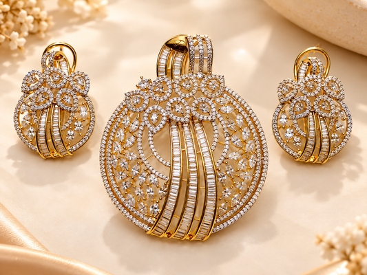 ZARINI Celeste Gold Plated Dual-Toned Floral Cascade Pendant Set