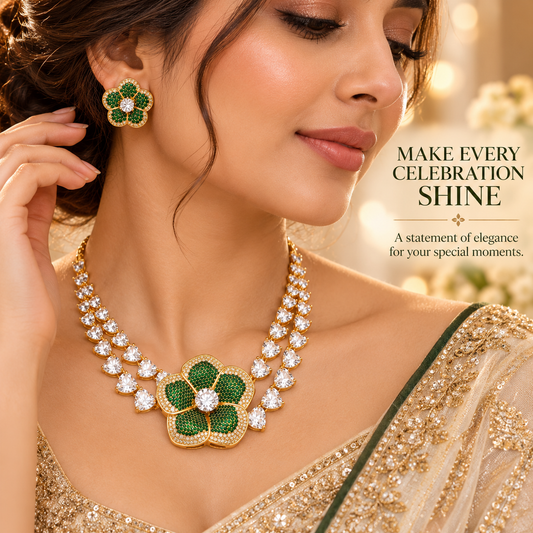 Zarini Luxe Floral Crystal Layered Necklace Set