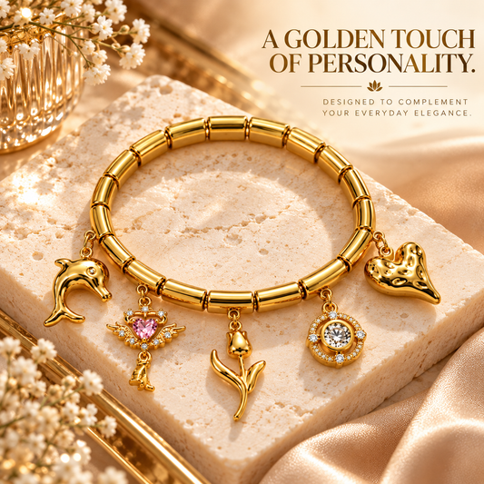 Zarini Gold-Tone Heart & Dolphin Charm Bracelet for Women | Crystal Charm Bracelet