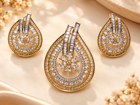 ZARINI Dewdrop Bloom Gold Plated Floral Pendant Set