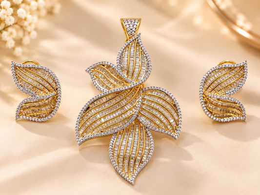 ZARINI Golden Willow Leaf Pendant Set