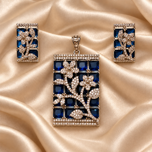 ZARINI Midnight Bloom Blue Floral Pendant Set
