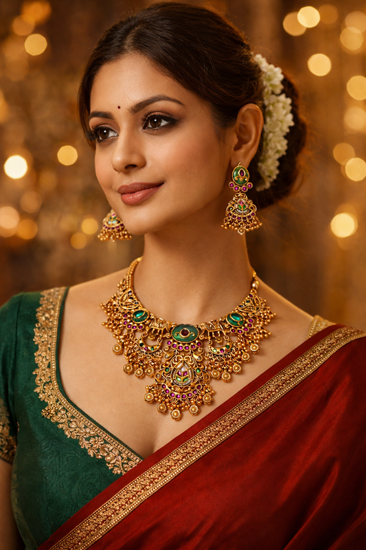 Zarini Royal Peacock Kundan Statement Necklace Set
