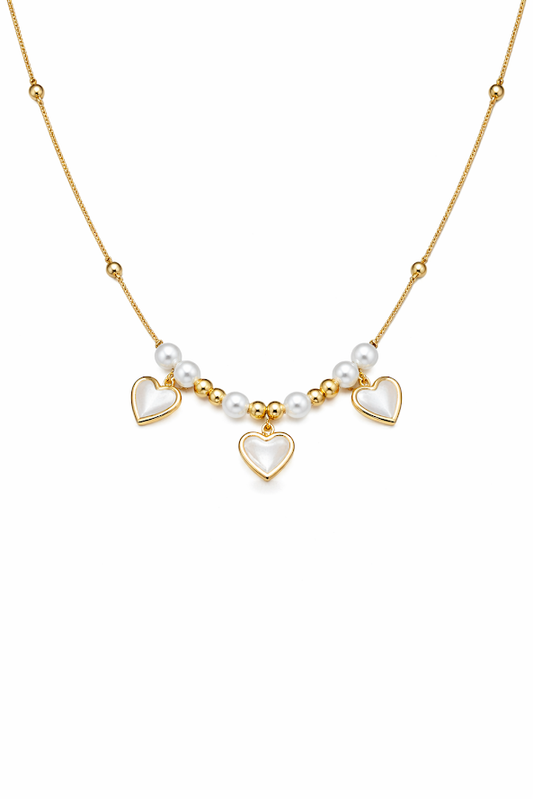 Zarini’s Pearl & Heart Dangle Anti-Tarnish Pendant Necklace