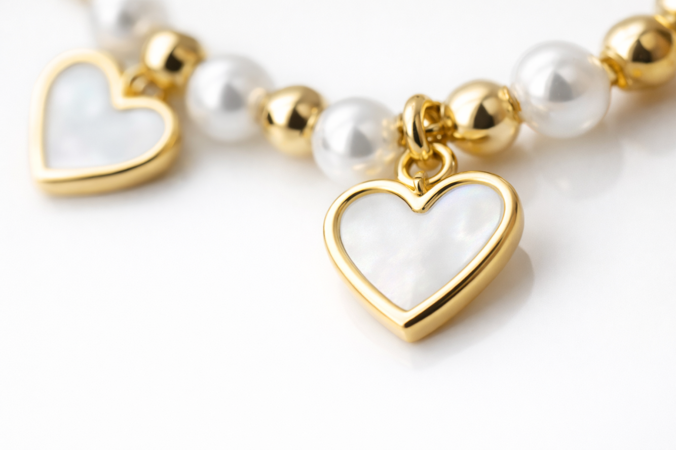 Zarini’s Pearl & Heart Dangle Anti-Tarnish Pendant Necklace