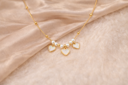 Zarini’s Pearl & Heart Dangle Anti-Tarnish Pendant Necklace