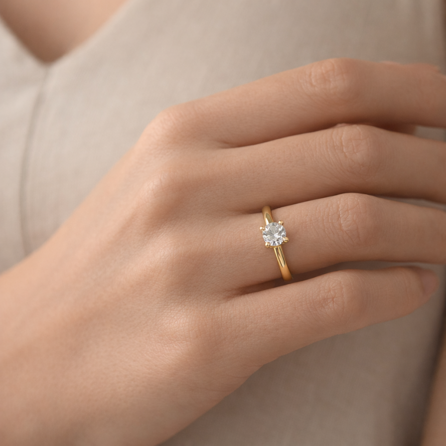 Zarini Trio Ring Set – Solitaire Gold Ring with Silver & Rose Gold Plain Bands (Anti-Tarnish)