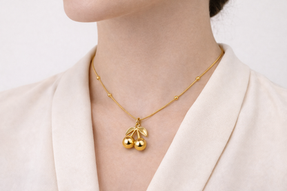 Zarini’s 18K Gold Plated Cherry Pendant Necklace