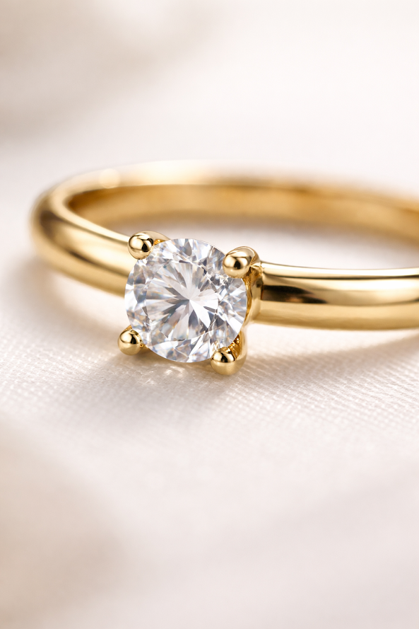 Zarini Trio Ring Set – Solitaire Gold Ring with Silver & Rose Gold Plain Bands (Anti-Tarnish)