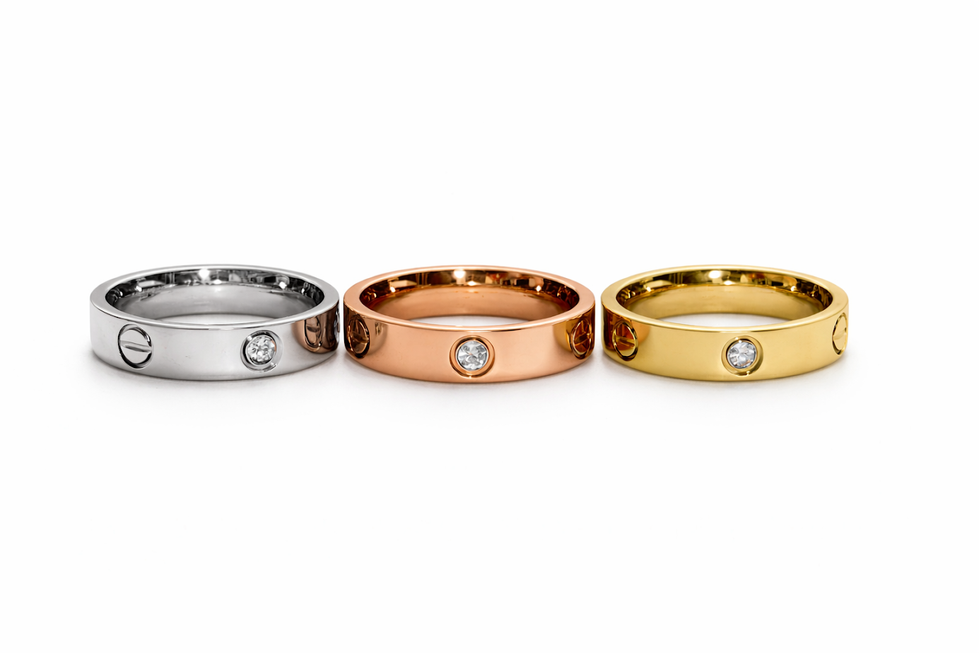 Zarini Cartier-Inspired Ring Set – Combo of Gold, Silver & Rose Gold Anti-Tarnish Bands
