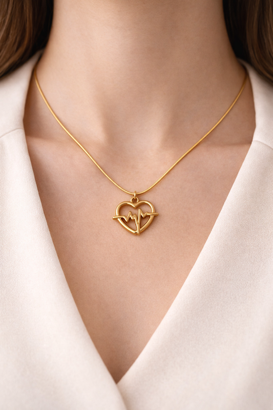 Zarinis Lifeline Pulse Heartbeat Gold Plated Pendant Showcasing Minimalist Medical Inspired Design