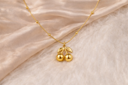 Zarinis 18K Gold Plated Cherry Pendant Necklace With Delicate Gold Toned Chain