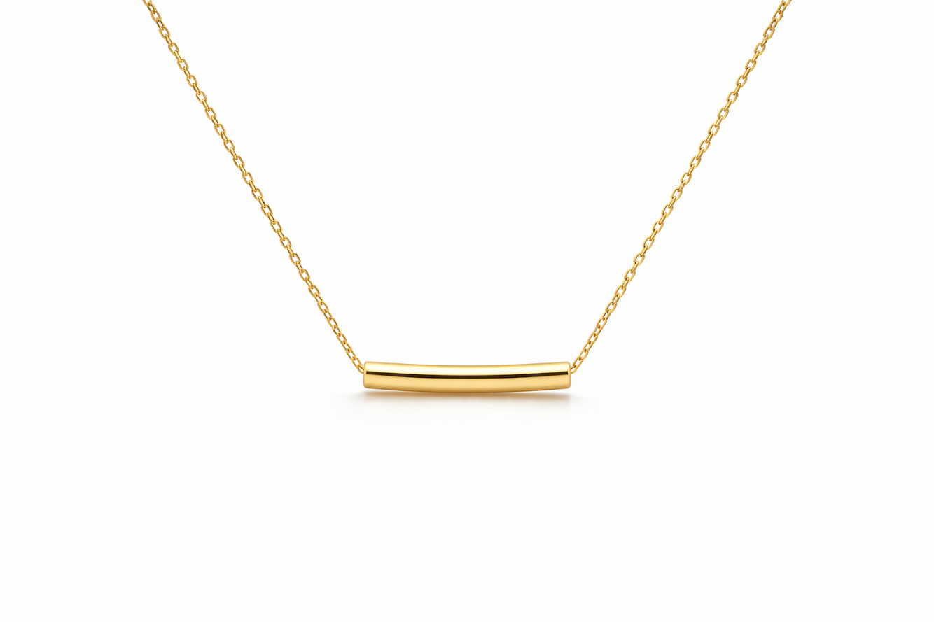 Zarini’s Gold Plated Anti-Tarnish Minimalistic Sleek Tube Pendant Necklace