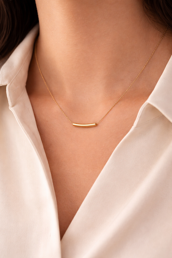 Zarini’s Gold Plated Anti-Tarnish Minimalistic Sleek Tube Pendant Necklace