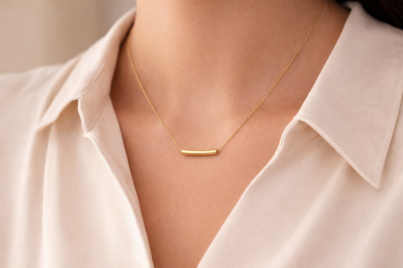 Zarini’s Gold Plated Anti-Tarnish Minimalistic Sleek Tube Pendant Necklace