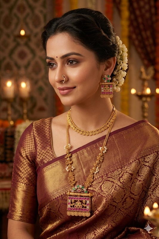Zarini Heritage Kundan Long Pendant Necklace Set