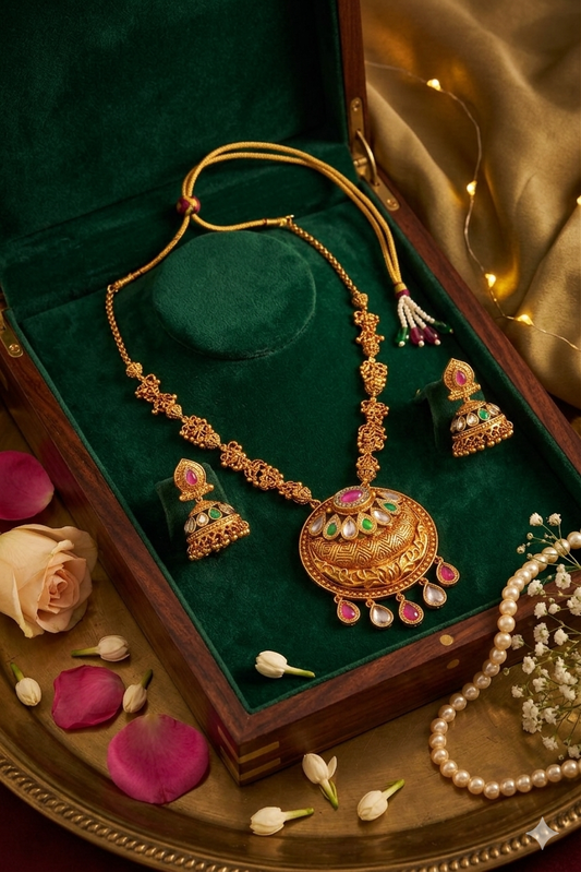 Zarini  Antique Temple Pendant Necklace Set