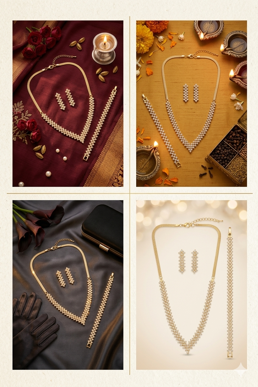 Zarini’s Luxe Crystal Layered Necklace & Bracelet Set