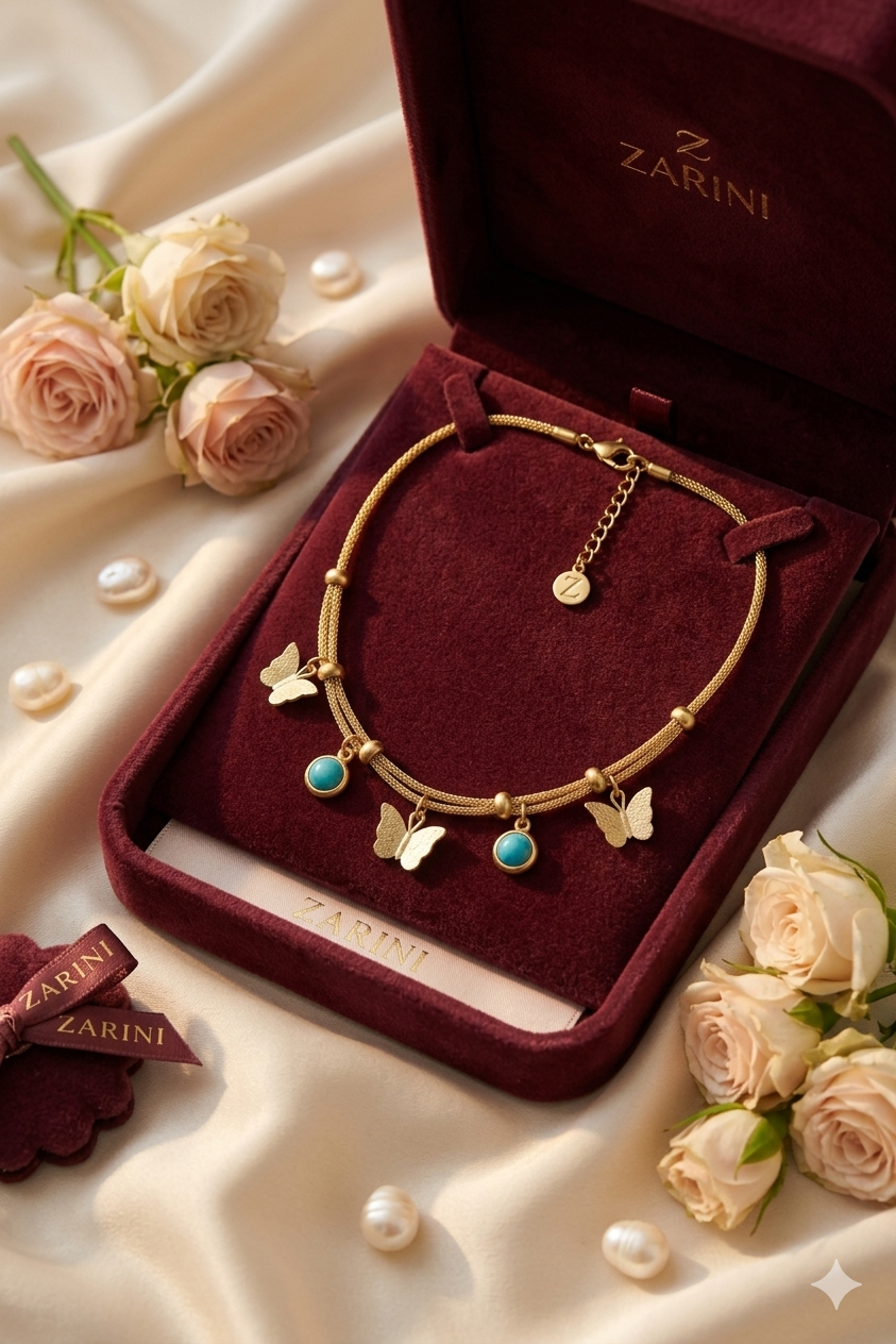 Zarini’s Gold Plated Butterfly & Blue Bead Charm Pendant