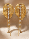 Zarini Gold-Tone Crystal Leaf Drop Earrings for Women | Long Statement Earrings