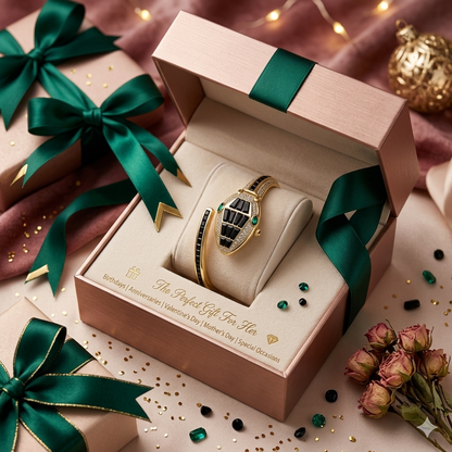 Luxury Snake Crystal Bracelet Watch for women-Gold Statement Timepiece