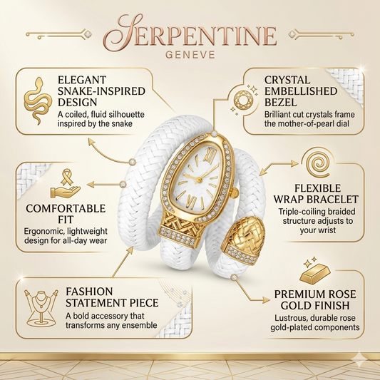 Zarini Luxe Crystal-Studded White Woven Wrap Bracelet Watch for Women | Gold-Tone Oval Dial | Elegant Fashion Timepiece