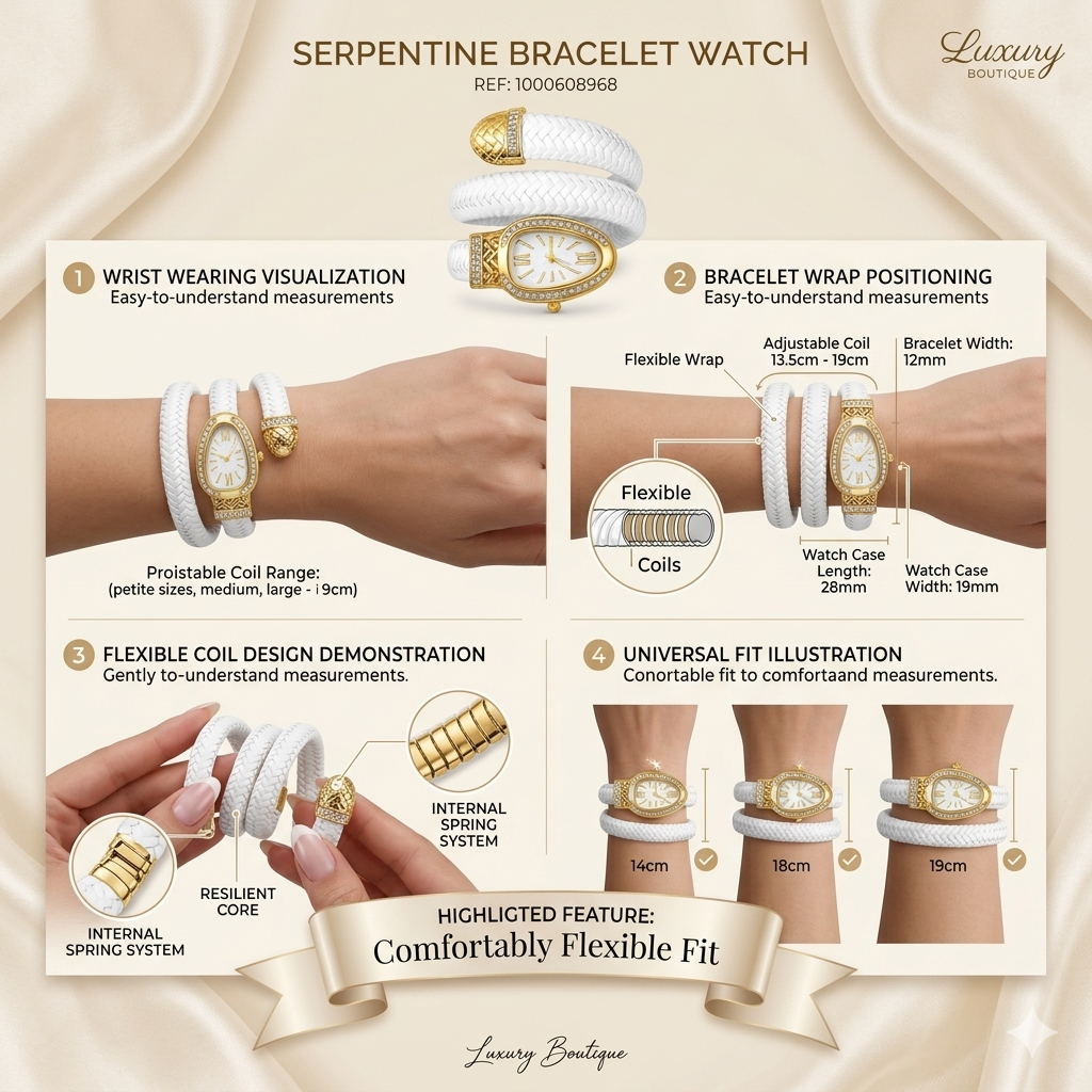 Zarini Luxe Crystal-Studded White Woven Wrap Bracelet Watch for Women | Gold-Tone Oval Dial | Elegant Fashion Timepiece