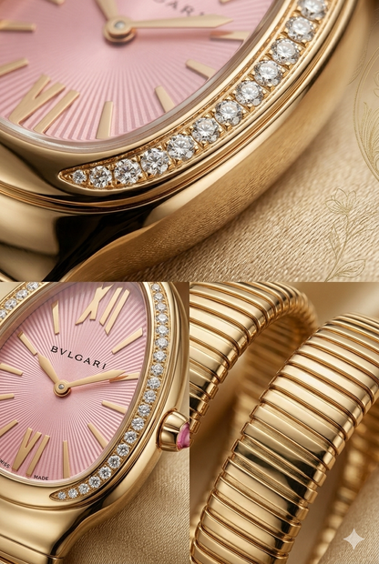 Zarini Luxe Pink Crystal Wrap Bracelet Watch for Women | Gold-Tone Designer Statement Timepiece