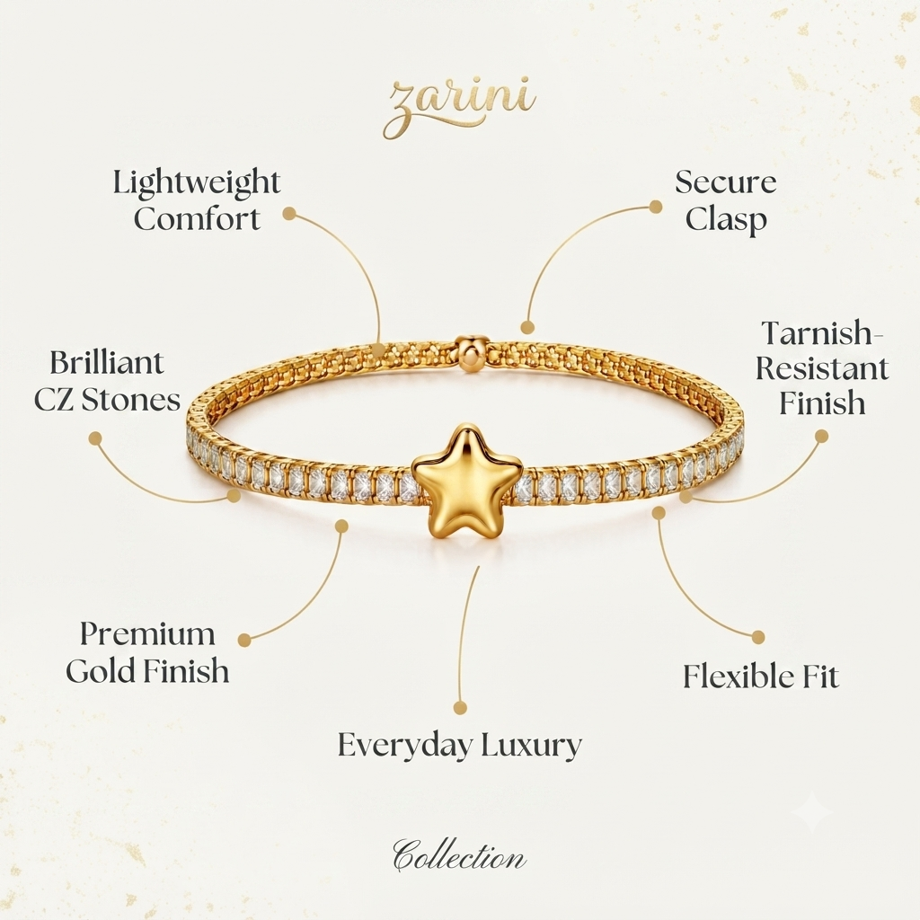 Gold Plated CZ Tennis Bracelet with Butterfly Charm – Anti-Tarnish Finish