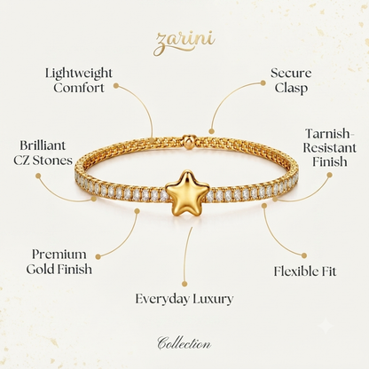 Gold Plated CZ Tennis Bracelet with Butterfly Charm – Anti-Tarnish Finish