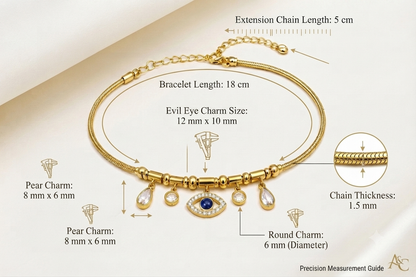 Gold Plated Evil Eye Charm Bracelet – Anti-Tarnish CZ Studded Design
