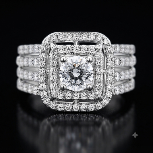 ZARINI Éclat Silver-Toned Double Halo Statement Ring