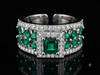 ZARINI Verdant Bloom Silver-Toned Green Floral Ring