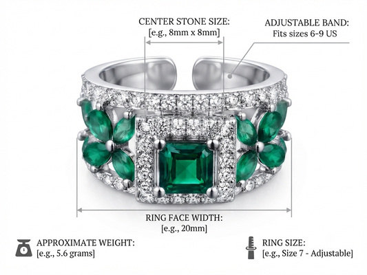 ZARINI Verdant Bloom Silver-Toned Green Floral Ring