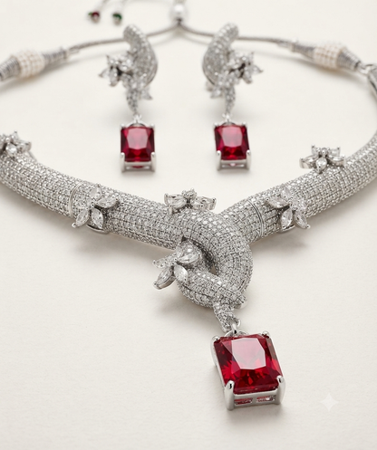 Zarini Celeste Ruby Statement Necklace Set