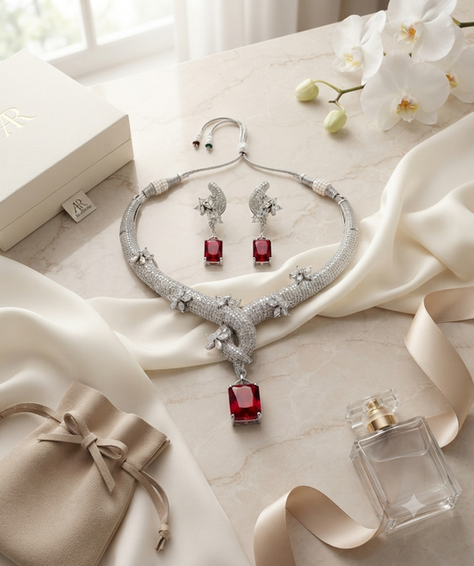 Zarini Celeste Ruby Statement Necklace Set