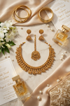 Antique Gold Beaded Choker Set with Maang Tikka
