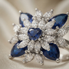 ZARINI Azure Romance Blue Heart Floral Statement Ring