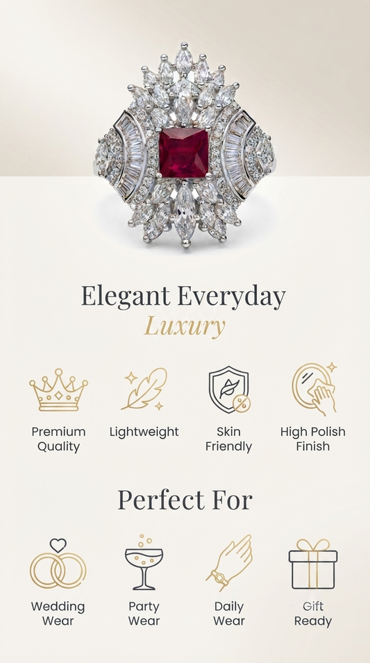 ZARINI Rosé Majesty Pink Stone Silver-Toned Statement Ring