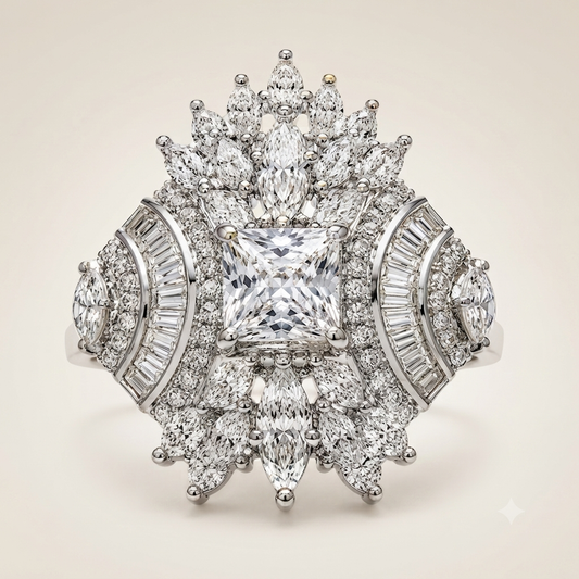 ZARINI Crystal Majesty Silver-Toned Statement Ring