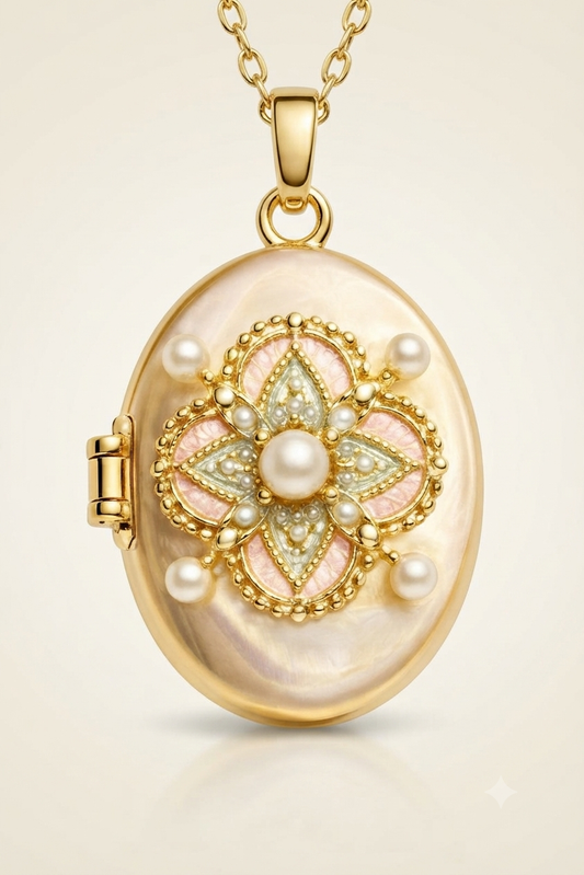 Zarini  Vintage-Style Pearl Flower Locket Pendant