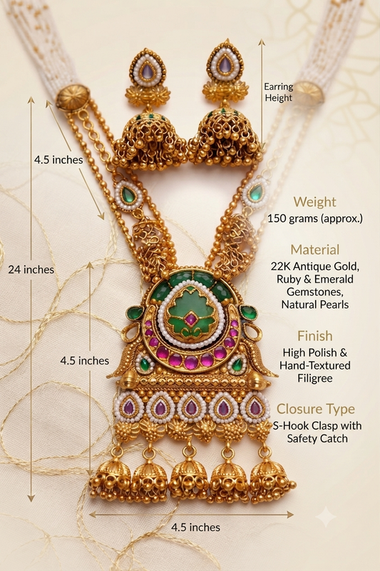 Zarini’s Royal Pearl Temple Long Necklace Set